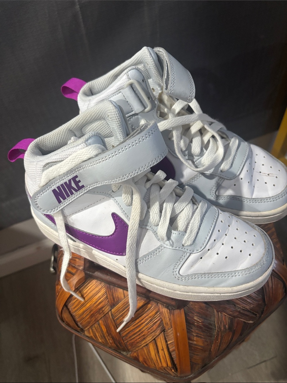 Nike Kids White and Purple Mid-Top Sneakers